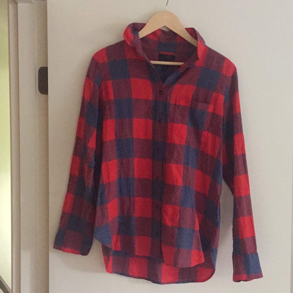 J Crew red and blue checked button up
